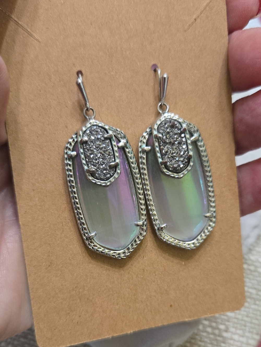 Kendra Scott Silver Emmy Earrings In Iridescent Slate and Druzy Gray